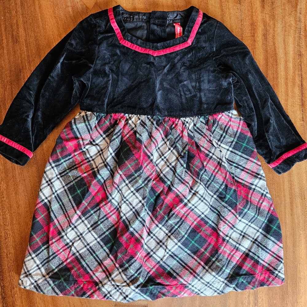 Hanna Andersson Size 3 Dress Black and Red Plaid Kids Formal Holiday Dress